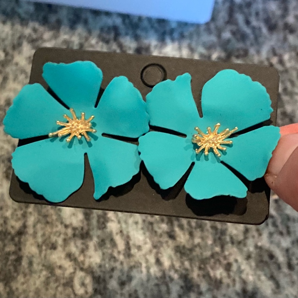 Turquoise Floral Statement Earrings with Gold Center